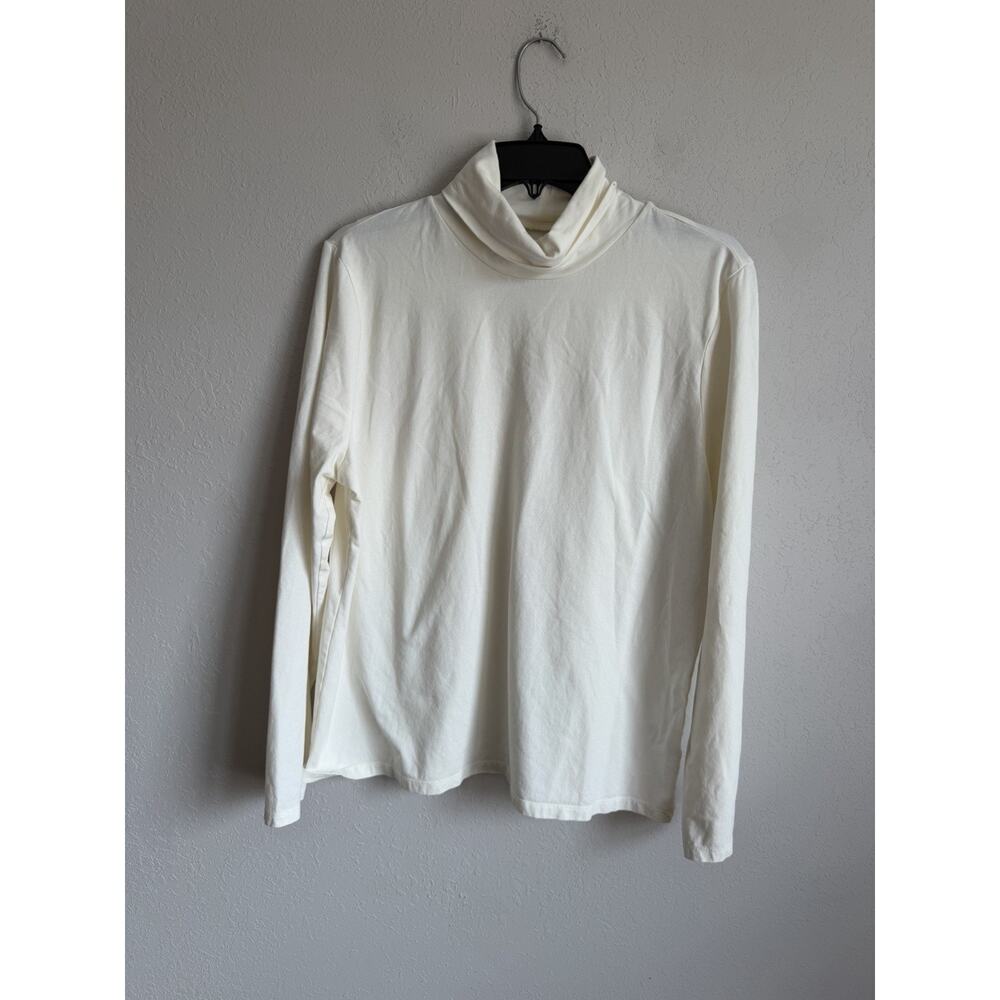 Talbots The Tee White Cotton Blend Turtleneck Long Sleeve Blouse Womens XL